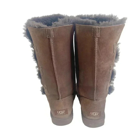 UGG Australia Bailey Button Tall Chocolate Brown Suede Boots 3 Buttons Size 5 US - Picture 4 of 11
